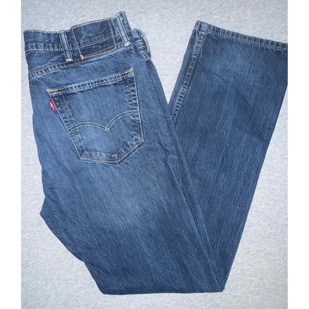 Levi 505 Mens Regular Straight Fit Blue Jeans Dark Wash Workwear Size 38x34
